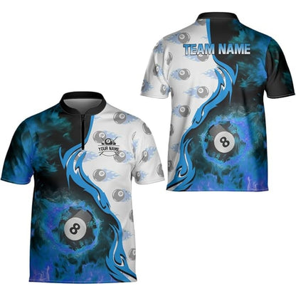 Custom Red Flaming 8 Ball Billiard Jersey For Mens, Custom 8 Ball Flame Billiard Team Shirts BIZ0184