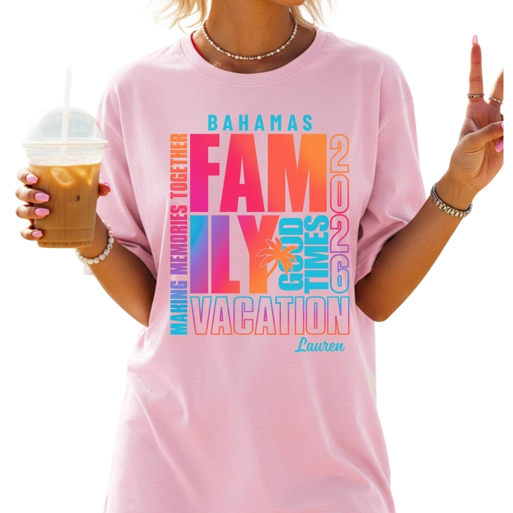 Custom Matching Family Vacation Neon T Shirts Making Memories Together, Custom Family Travel Matching Shirts ET0556