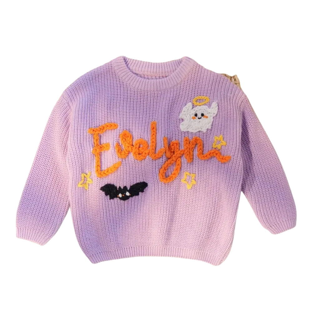 Personalized Halloween Baby Embroidered Knit Sweater, Custom Halloween Baby Sweatshirt BB0788