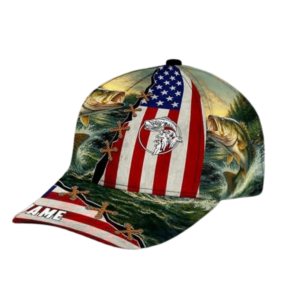 Custom American Flag Fishing Baseball Cap, Custom Patriotic Caps For Fishing Lovers CP0242