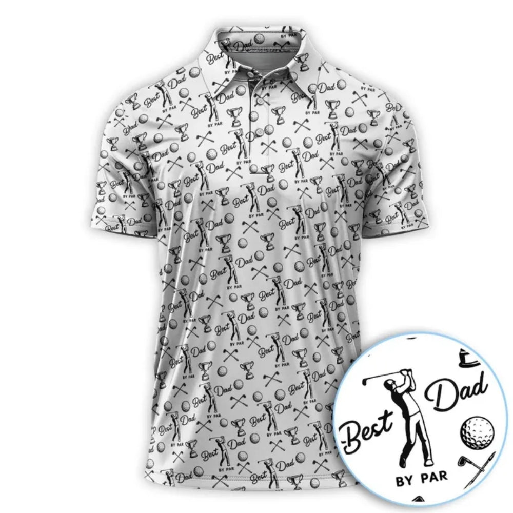 Best Dad By Par Golf Polo Shirt Men Black White, Father's Day Golf Shirts GE0416