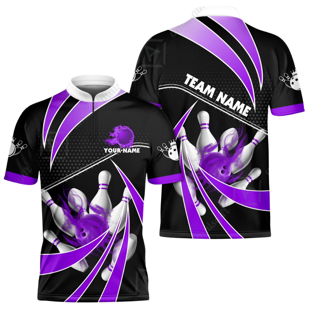 Custom Flame Purple And White Bowling Men Jersey, Custom Flame Bowling Team Shirts BE0190 (Bản sao)Custom Team Purple Black Bowling Jersey For Men, Custom Bowling Shirts BZ0609