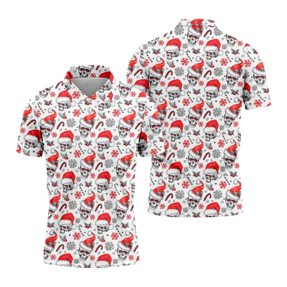 Skull Snowflake Christmas Golf Polo Shirts Mens, Skull Xmas Golf Shirts GZ0454