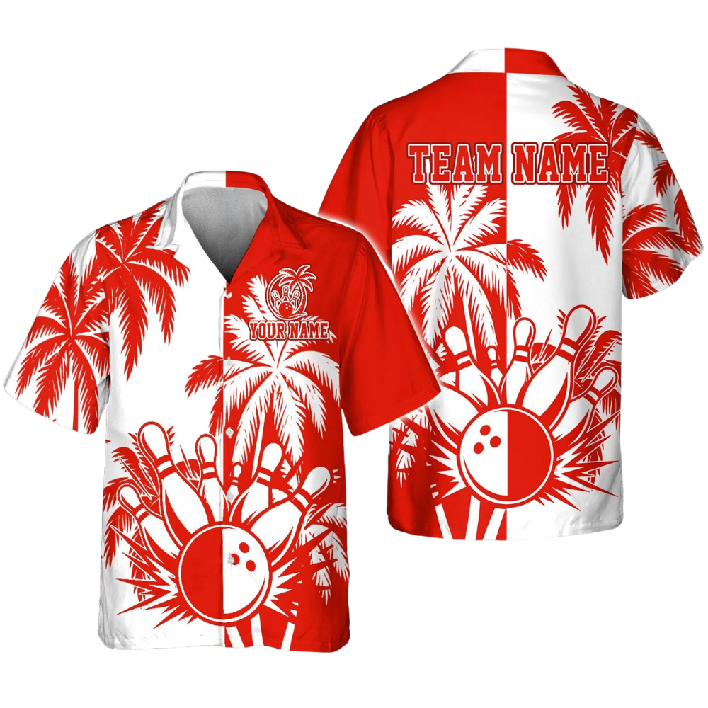 Custom Tropical Blue White Bowling Hawaiian Shirt For Men Women, Custom Tropical Bowling Team Shirts BE0188