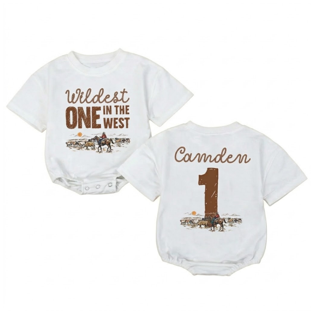 Personalized Wildest One In The West Baby T Shirt Bubble Romper, Custom 1st Birthday Western Baby Romper BB0201