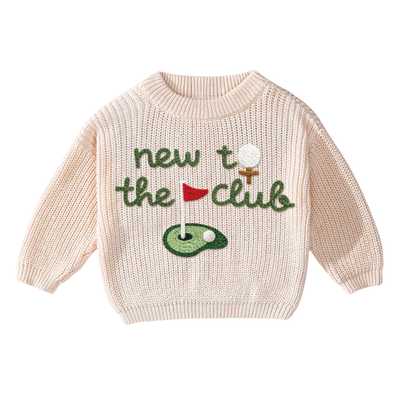 New To The Club Golf Baby Embroidered Knit Sweater, Golf Knit Sweatshirt For Baby BB0124