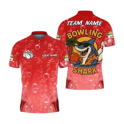 Custom Funny Shark Bowling Polo Shirts For Men, Custom Shark Bowling Team Shirts BZ1049