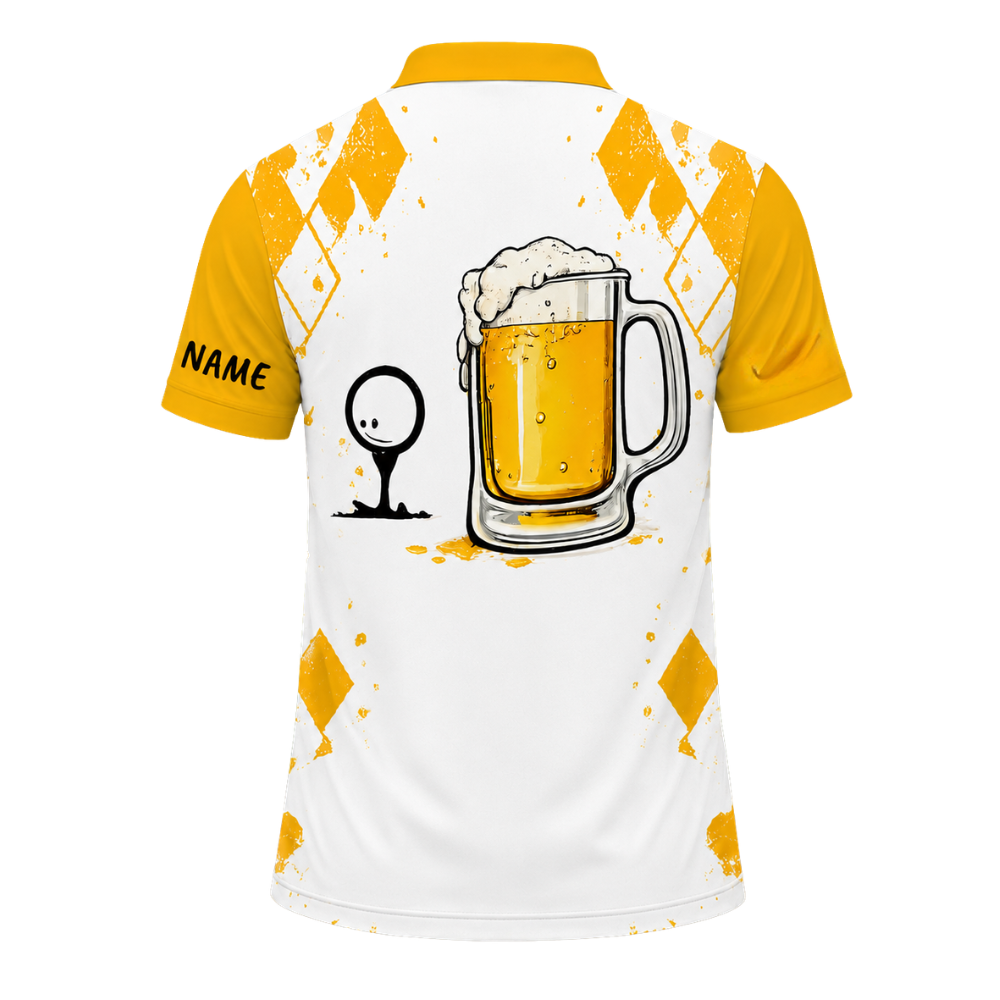 Custom Name Beer Men's Golf Polo Shirt White Yellow, Custom Beer Golf Shirts GE0473