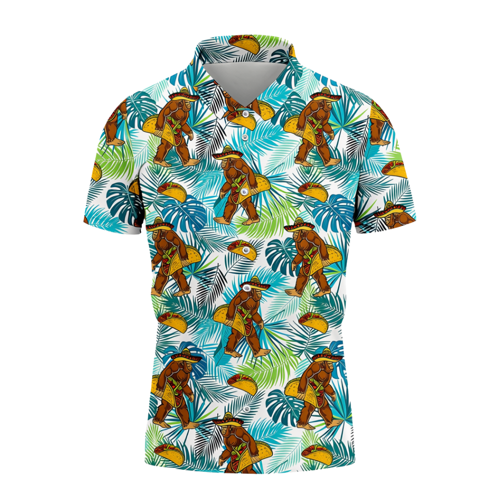 Taco Bigfoot Men's Tropical Golf Polo Shirt, Sasquatch Bigfoot Golf Shirt GE0579