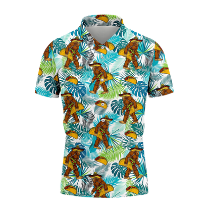 Taco Bigfoot Men's Tropical Golf Polo Shirt, Sasquatch Bigfoot Golf Shirt GE0579