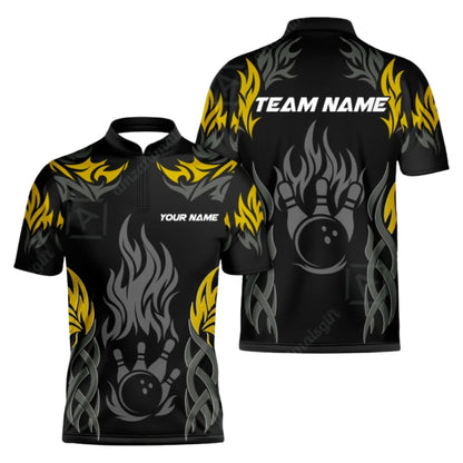 Custom Flame Tribal Bowling Men Jersey Black Red, Custom Team Flame Bowling Shirts BZ0394