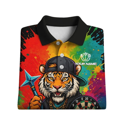 Custom Tiger Colorful Dart Polo Shirt Men, Custom Tiger Darts Shirts For Team DE0090