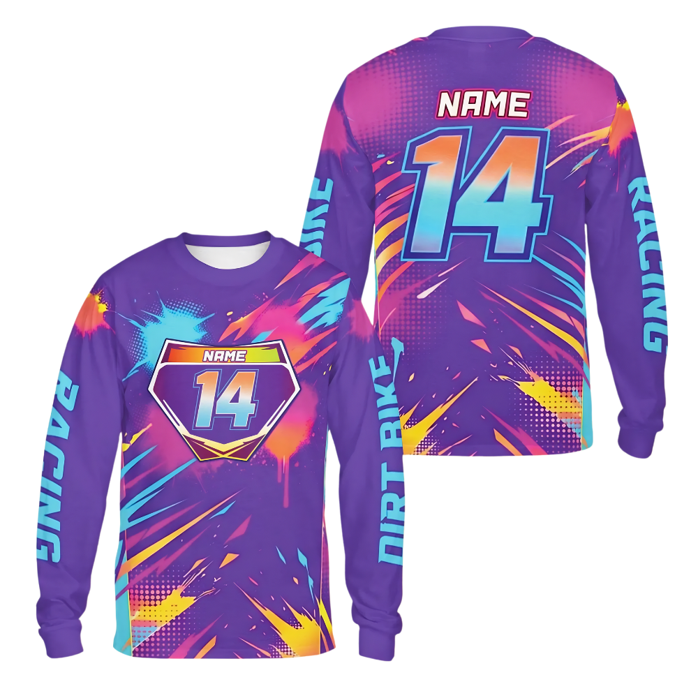 Custom Colorful Splatter Dirt Bike Long Sleeve Jersey For Men, Personalized Racing Dirt Bike Shirts ME0055