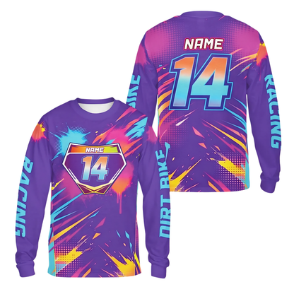 Custom Colorful Splatter Dirt Bike Long Sleeve Jersey For Men, Personalized Racing Dirt Bike Shirts ME0055