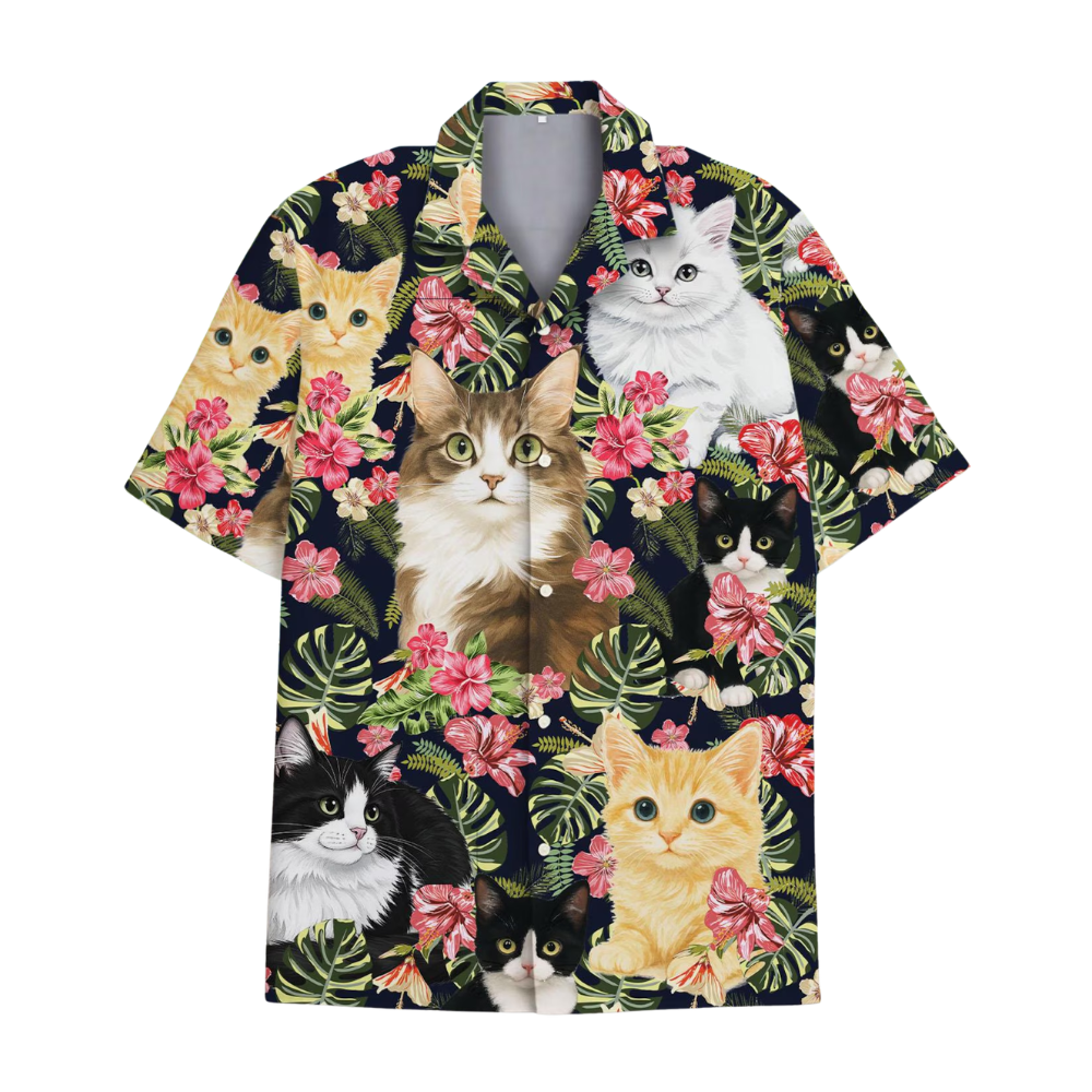Cat Hibiscus Flower Hawaiian Shirt For Men Women, Cat Lover Hawaiian Shirts HE0348