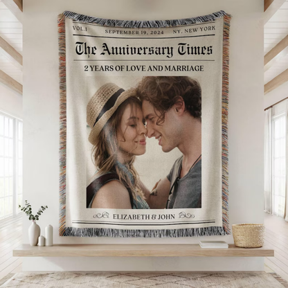 The Anniversary Times Personalized 2 Years Of Love And Marriage Woven Blanket, Custom Wedding Anniversary Blanket WD0439