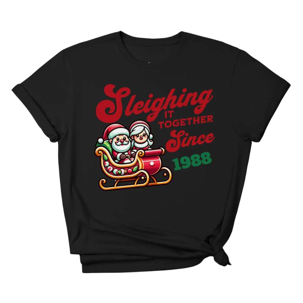 Sleighing It Together Custom Year Christmas Couple Matching T Shirt, Personalized Christmas Shirts For His And Her ET1221