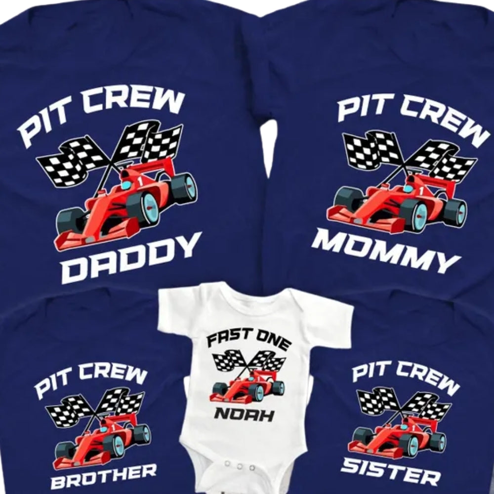 Pit Crew Fast One Race Car First Birthday Custom Matching Family T Shirts, Custom 1st Birthday Family Shirts ET0222