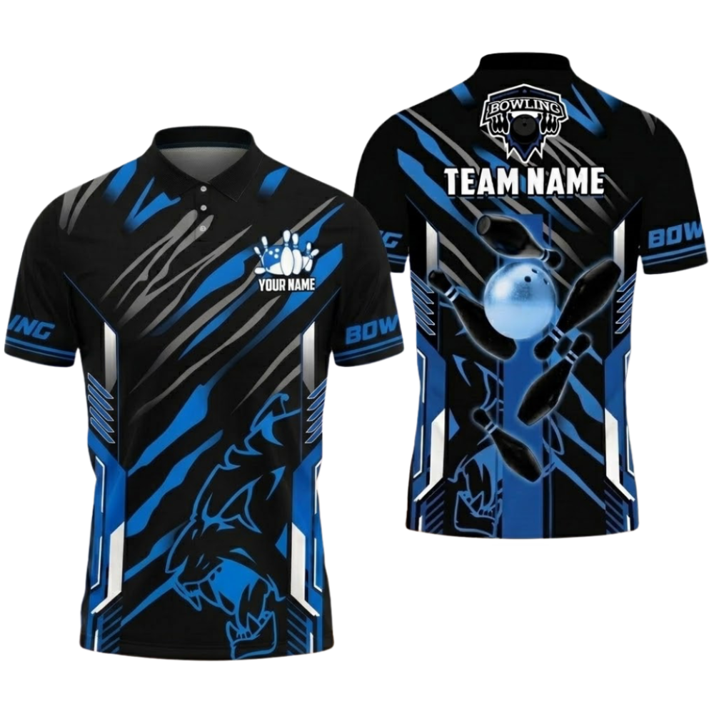 Black And Gold Custom Team Bowling Polo Shirt For Men, Custom Bowling Shirt BZ0802