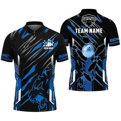 Black And Gold Custom Team Bowling Polo Shirt For Men, Custom Bowling Shirt BZ0802