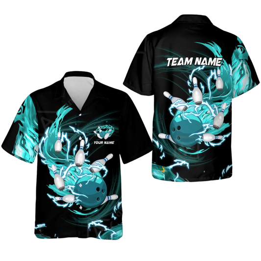Custom Flaming Ball Bowling Mens Hawaiian Shirt, Custom Flame Bowling Team Shirts BZ0771