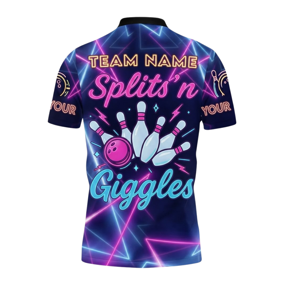Splits'n Giggles Custom Neon Purple Bowling Polo Shirt For Men, Custom Funny Bowling Team Shirts BZ0738