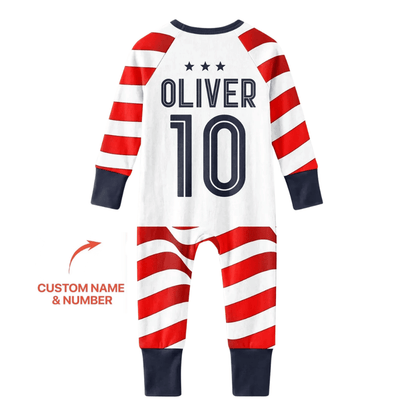 USA Flag Custom Number And Baby Name Convertible Zippy Romper, Custom USA Baby Romper Convertible BB0951