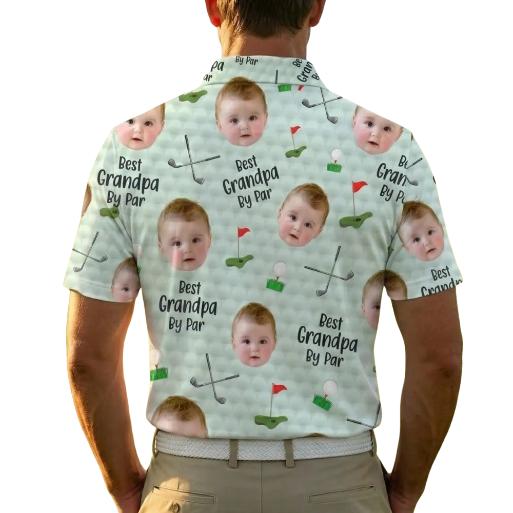 Best Grandpa By Par Custom Kid Face Golf Men's Polo Shirt, Custom Photo Golf Shirts For Dad Grandpa GE0477
