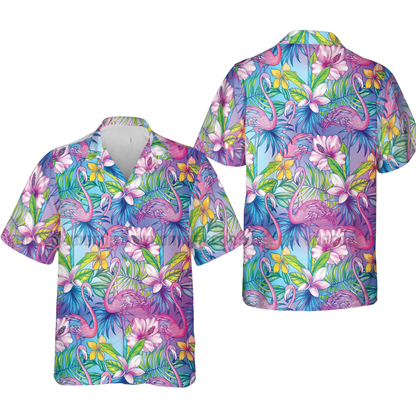Flamingo Tropical Pink Purple Hawaiian Shirt For Women Men, Flamingo Lover Hawaiian Shirt HE0558
