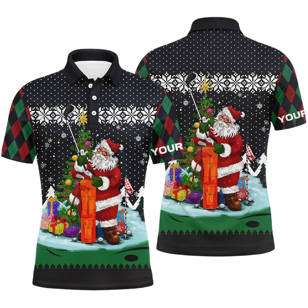 Ugly Christmas Santa Custom Mens Golf Polo Shirt, Custom Xmas Golf Shirt Men GZ0340