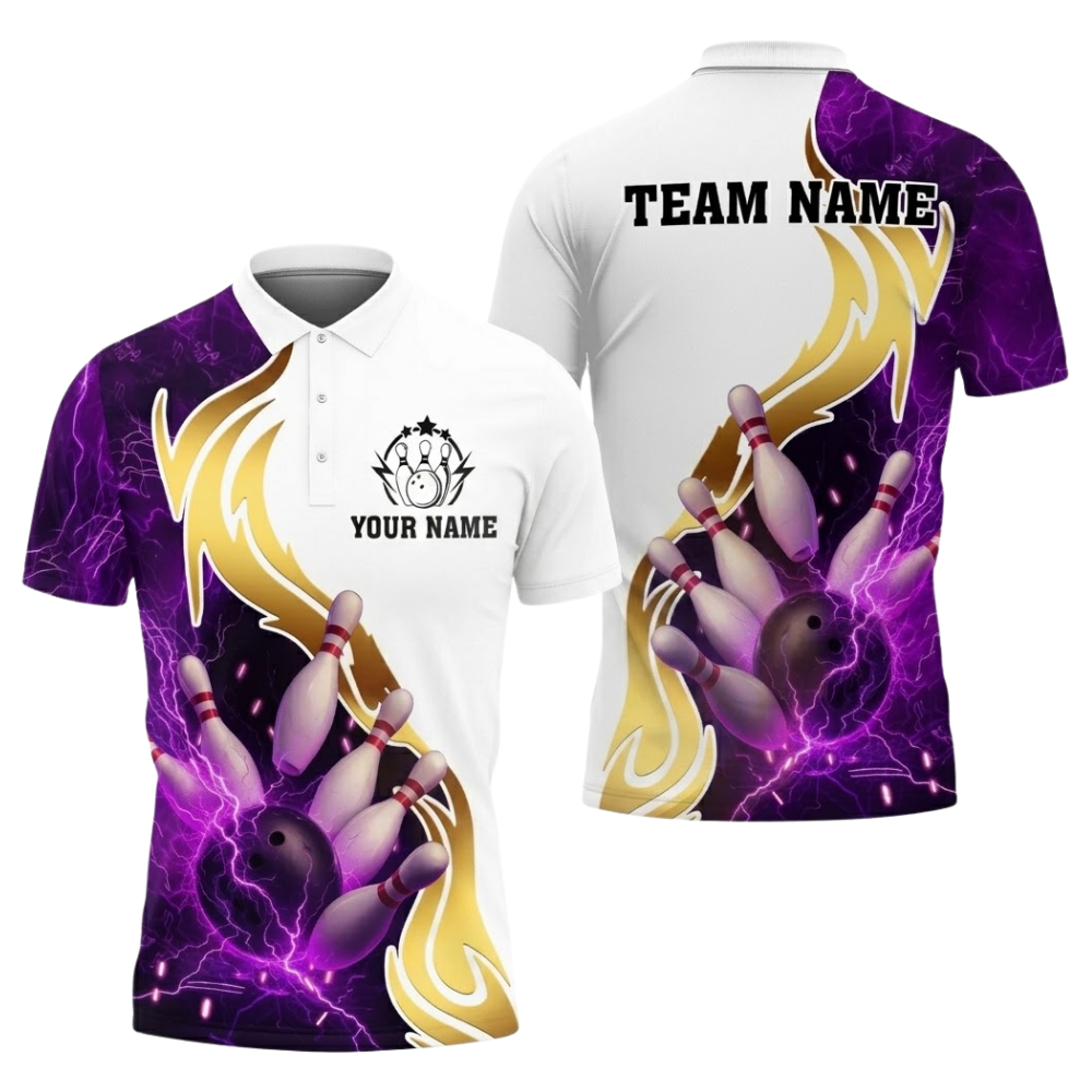 Custom Red White Thunder Bowling Mens Polo Shirt, Custom Team Thunder Bowling Shirts BZ0516