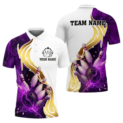 Custom Red White Thunder Bowling Mens Polo Shirt, Custom Team Thunder Bowling Shirts BZ0516