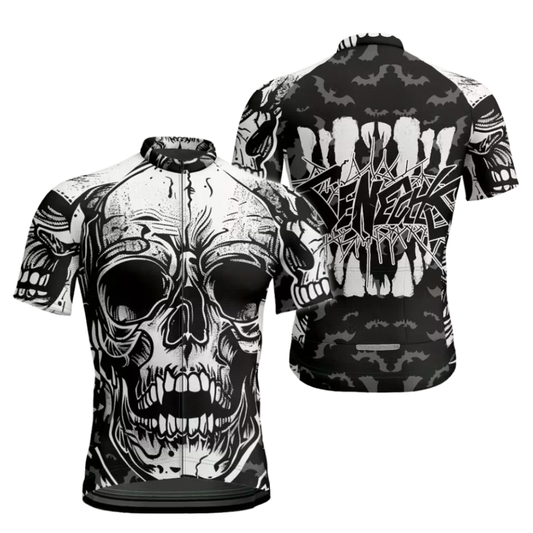 Skull Black And White Cycling Short Sleeve Jersey For Mens, Skull Cycling Jerseys CE0010