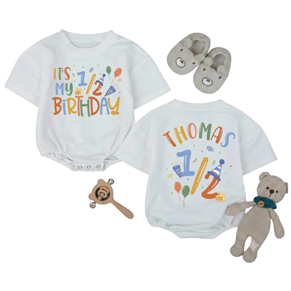 It's My 1/2 Birthday Custom Baby Boy Name T Shirt Romper, Custom Half Birthday Romper For Baby Boy BB0275