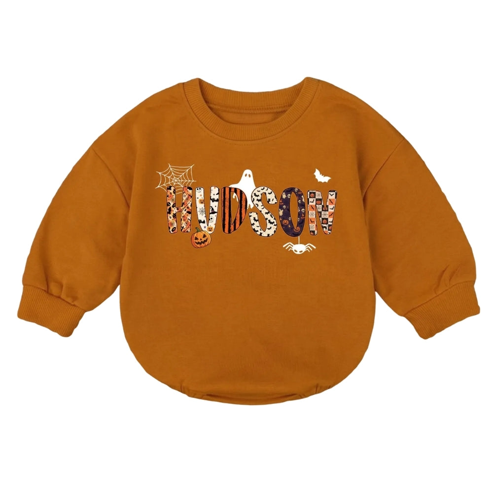 Custom Baby Name Spooky Halloween Romper Sweatshirt, Personalized Halloween Romper Sweatshirt BB0188