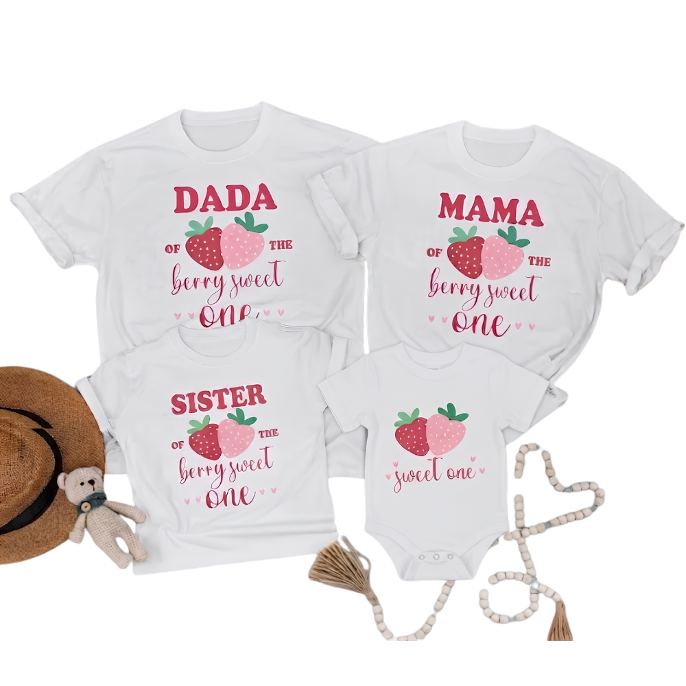 Custom Sweet One First Birthday Matching Family T Shirt, Custom Strawberry 1st Birthday Family Shirts ET1201