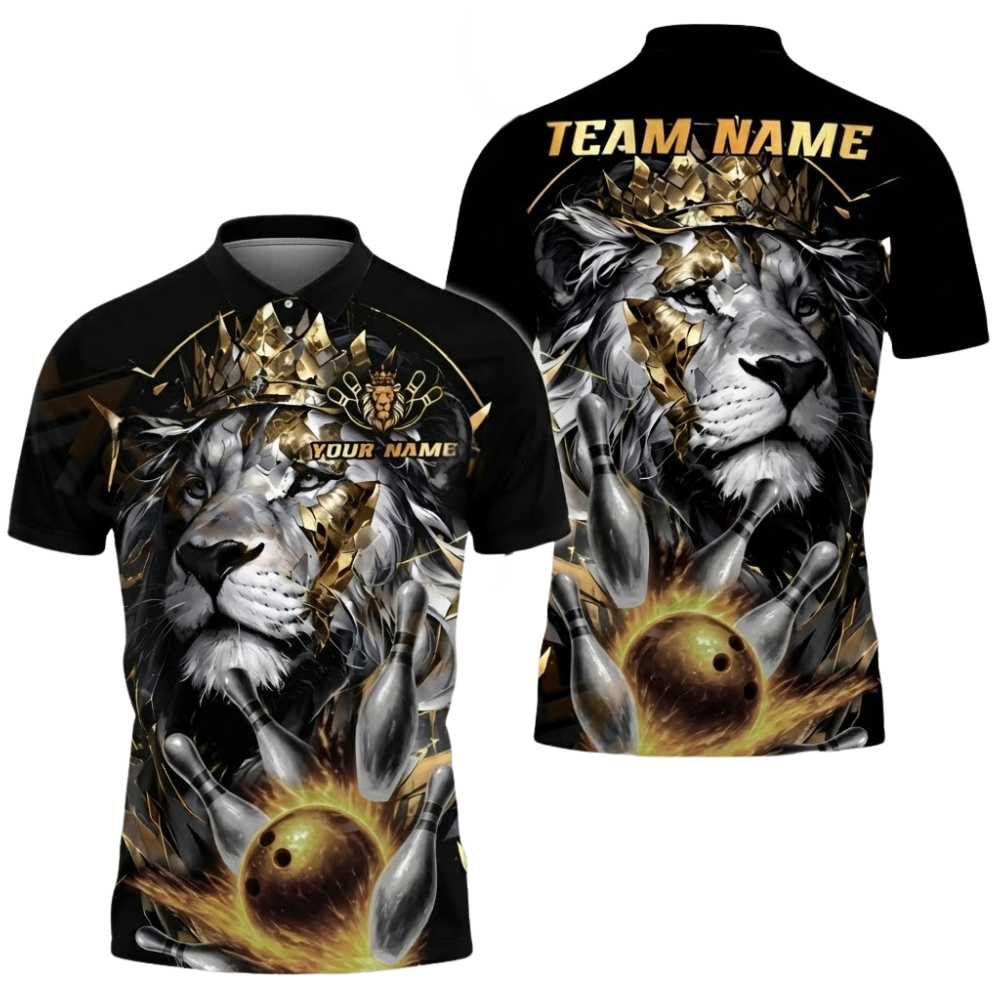 Custom King Lion Bowling Mens Polo Shirt, Custom Lion Bowling Team Shirts BZ0586
