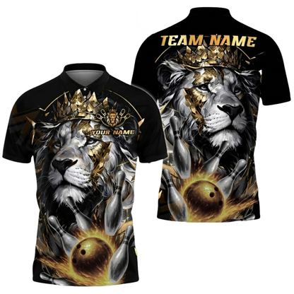 Custom King Lion Bowling Mens Polo Shirt, Custom Lion Bowling Team Shirts BZ0586