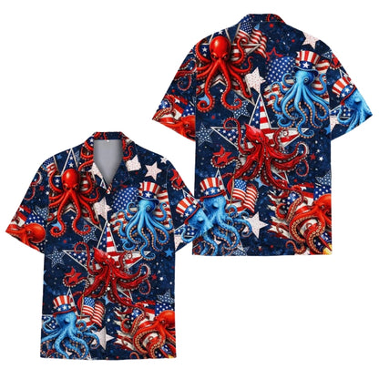 Octopus American Flag Hawaiian Shirt For Men Women, Octopus Hawaiian Shirt For 4th Of July HE0402