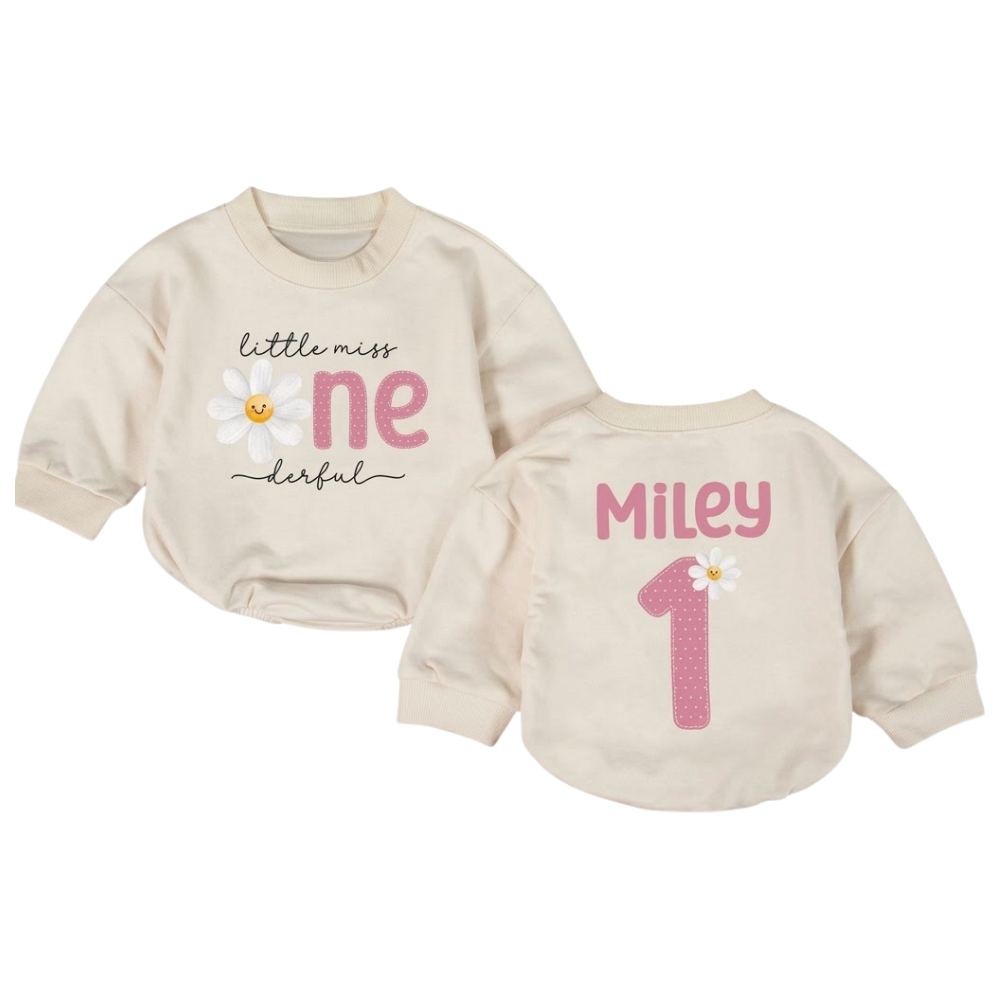Personalized Little Miss One Derful Baby Romper Sweatshirt, Custom First Birthday Romper Sweatshirt For Baby Girl BB0518