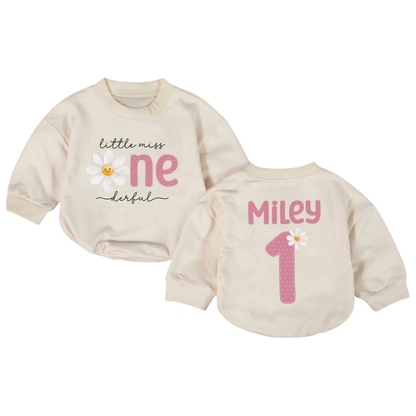 Personalized Little Miss One Derful Baby Romper Sweatshirt, Custom First Birthday Romper Sweatshirt For Baby Girl BB0518