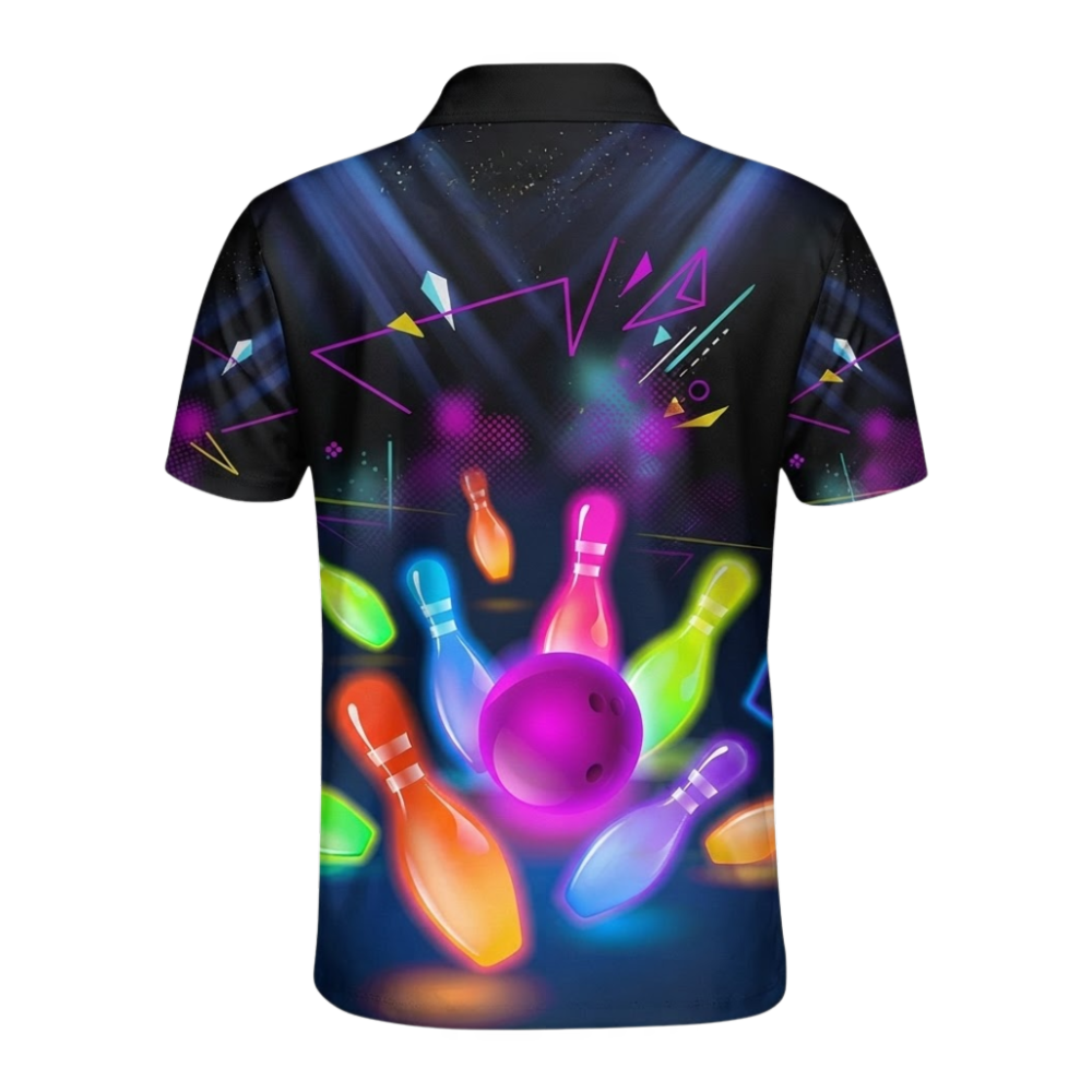 Custom Team Neon Ball Pin Bowling Men's Polo Shirts, Custom Team Neon Bowling Shirts BZ1044