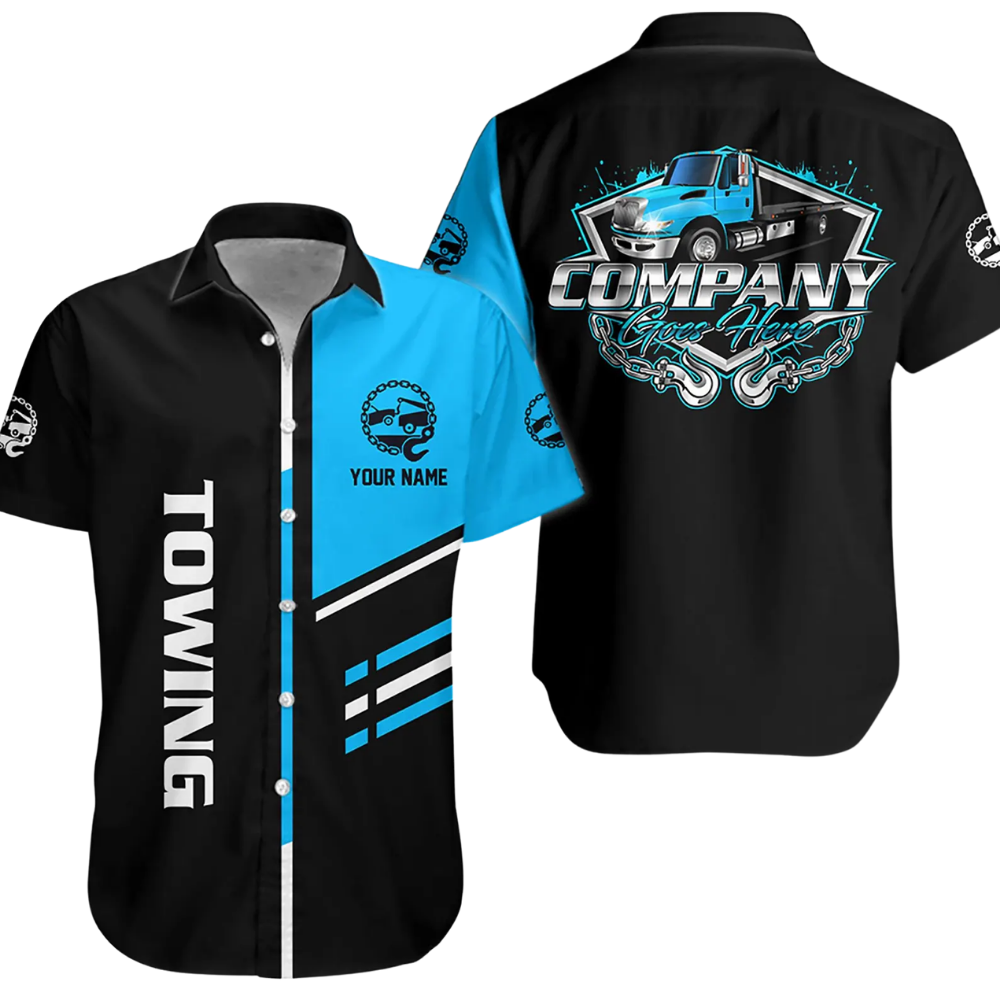 Custom Tow Truck Company Hawaiian Shirt Men, Personalized Truck Mechanic Uniforms HE0676
