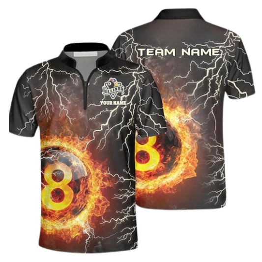 Custom Flame 8 Ball Jersey For Mens, Custom 8 Ball Flame Billiard Team Shirts BIZ0231