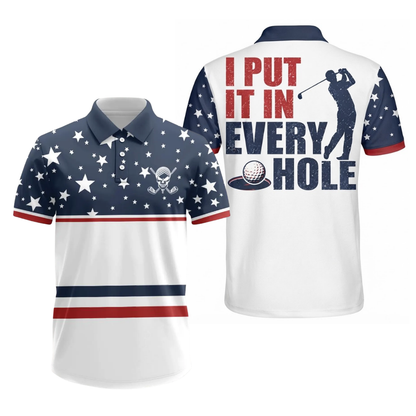 Men's I Put It In Every Hole Golf Polo Shirt USA Flag, Funny Golf Shirt Men GE0599