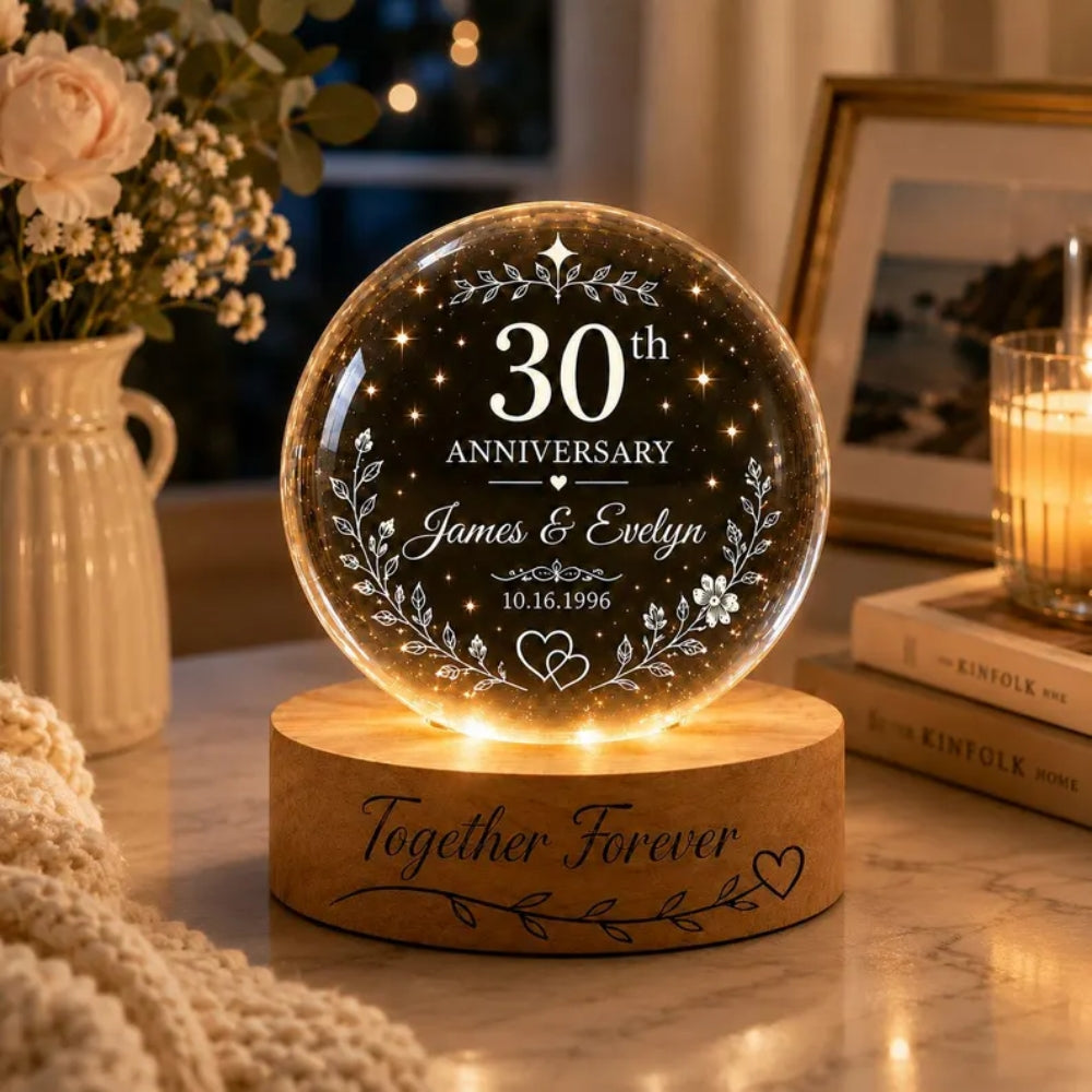 Custom 30th Wedding Anniversary Crystal Ball Led Night Light, Custom Pearl Anniversary Night Light WD0837