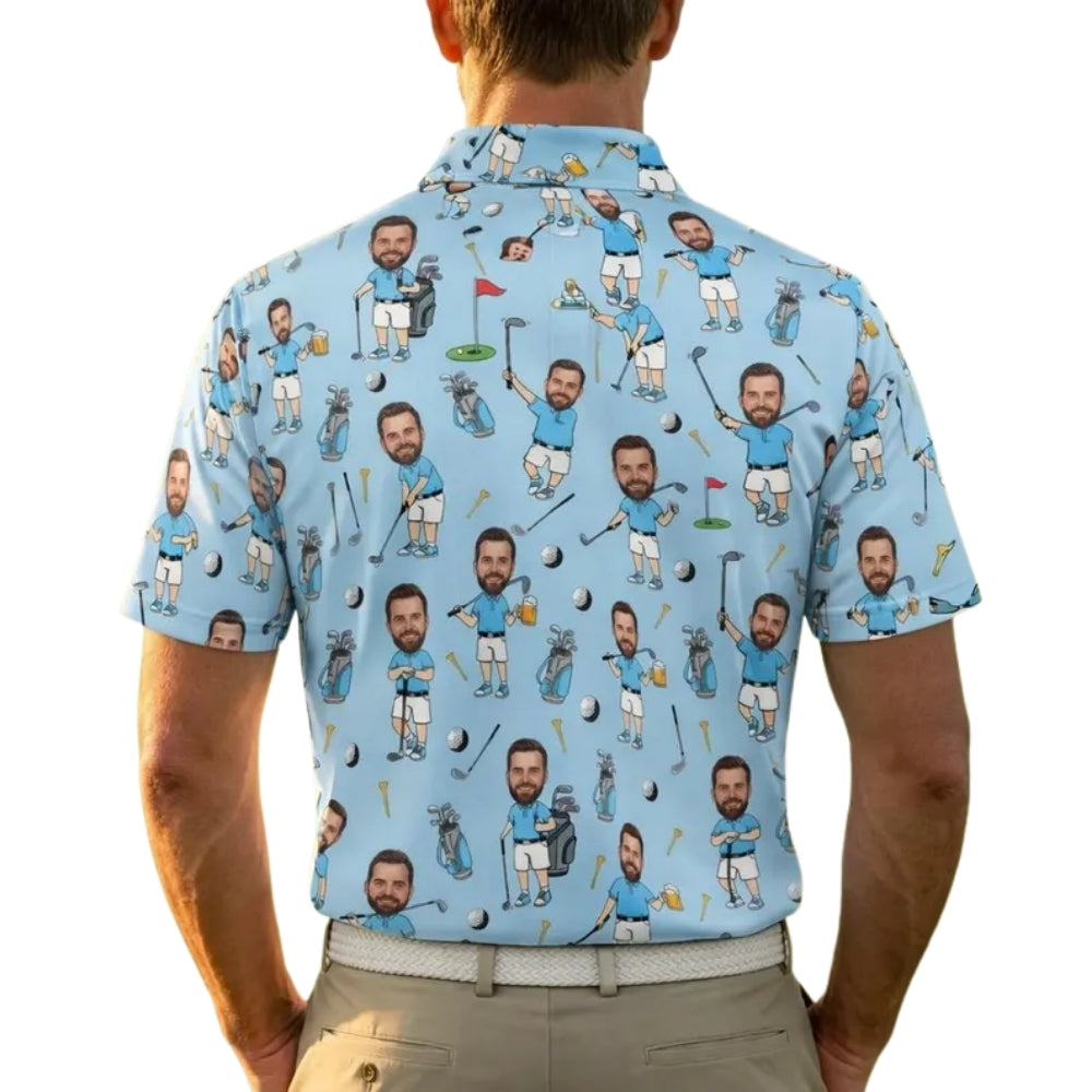 Custom Funny Face Golf Polo Shirt For Men Blue, Custom Photo Golf Shirts GE0385