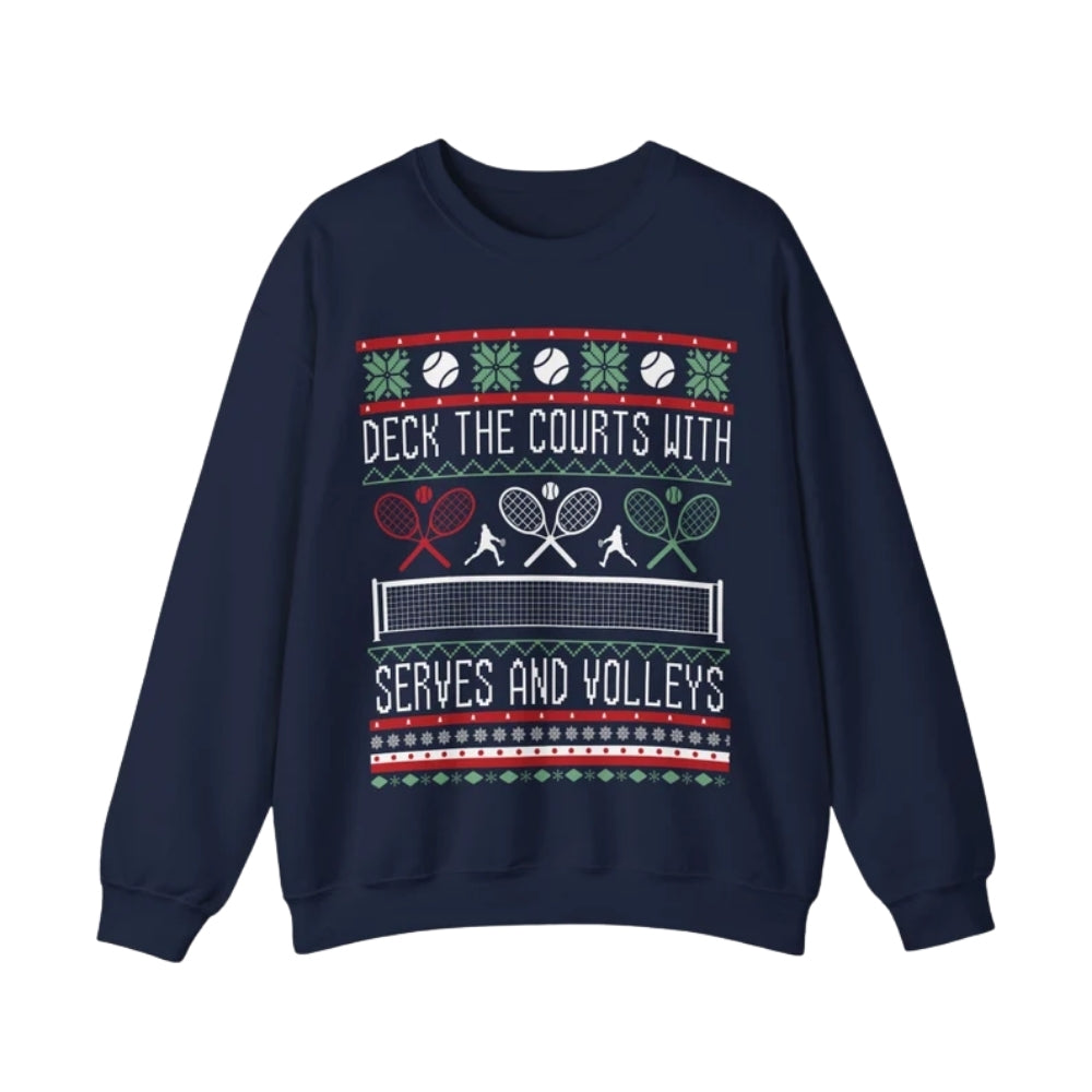 Deck The Courts With Serves and Volleys Christmas Sweatshirt, Tennis Ugly Christmas Sweatshirt 2D0695