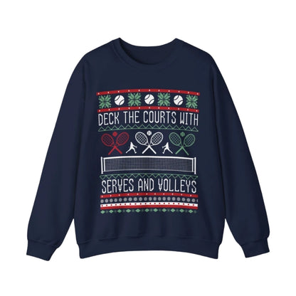 Deck The Courts With Serves and Volleys Christmas Sweatshirt, Tennis Ugly Christmas Sweatshirt 2D0695