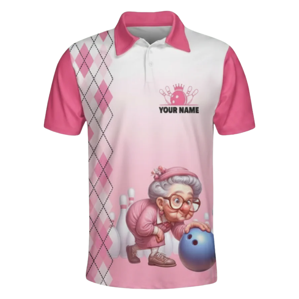 Move Over Boys Let This Grandma Show You How To Bowl Custom Mens White Pink Bowling Polo Shirt, Custom Funny Bowling Shirts BZ0481